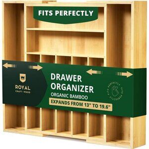 Expandable Bamboo Kitchen Drawer Organizer Utensil Silverware Holder